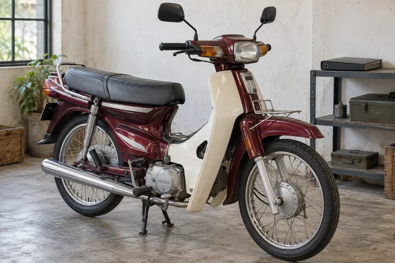 Ảnh minh họa AI xe dáng Dream cổ điển màu đỏ trầm trong phòng lưu giữ xe