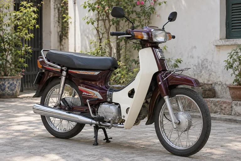 Ảnh minh họa AI xe Dream kiểu dáng cổ điển đỗ trong sân nhà Việt Nam